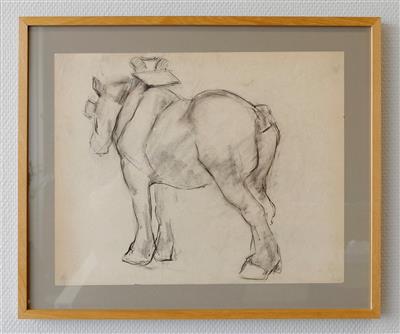 0b7e032d-888a-4f88-8095-4d52d5b779da.jpg; PG D 026; Trekpaard wegkijkend naar links; tekening