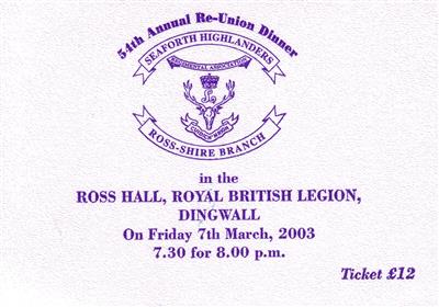 ee8e4940-96f7-435d-9a33-7113b7ad3b61.jpg; 4299.12; Seaforth Highlanders, 54th Annual Re-union Dinner; ticket