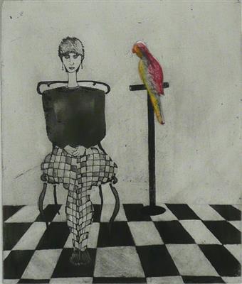 2008.1074_crop.jpg; 2008.1074; Woman with Parrot; Etching