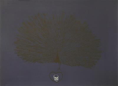 2008.1094_crop.jpg; 2008.1094; Untitled (peacock on blue); Screenprint