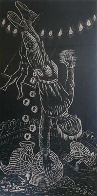 2008.1112_crop.jpg; 2022.10; Snail Circus - The Broken Shell Scam; Woodcut