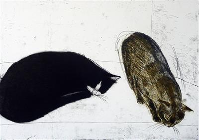 2008.124_crop.jpg; 2008.124; Two Cats; Etching