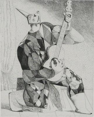 2008.142_crop.jpg; 2008.142; Harlequin with Guitar; Etching
