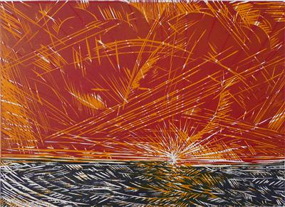 2008.332_crop.jpg; 2008.332; Sunset, Gullane Bay II; Woodcut