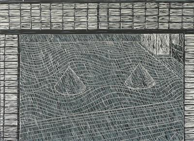 2008.334_crop.jpg; 2008.334; Temple Garden on a Rainy Day, Kyoto; Woodcut