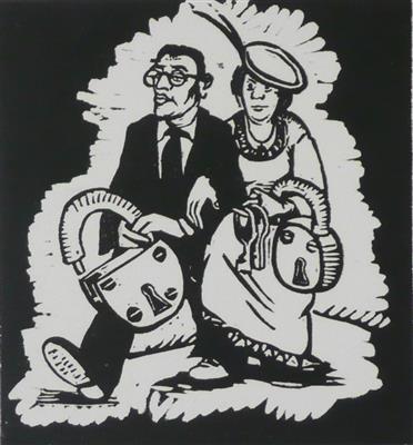 2008.409_crop.jpg; 2008.409; You can tell the Rich by the Size of their Padlocks; Linocut