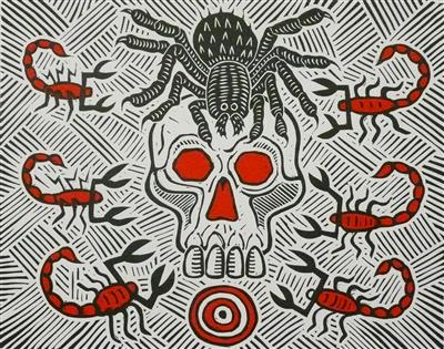 2008.433_crop.jpg; 2008.433; Confrontation Zone; Linocut