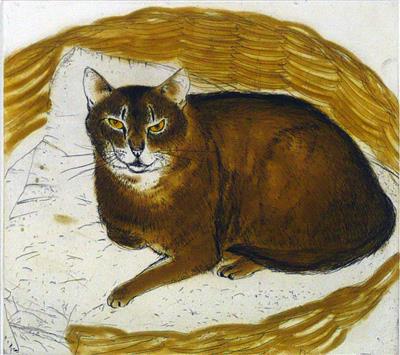 2008.46_crop.jpg; 2008.46; Abyssinian Cat in a Basket; Etching