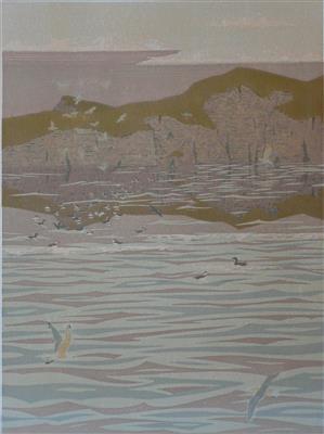 2008.506_crop.jpg; 2008.506; Hebridean Land Fall - Dawn; Linocut