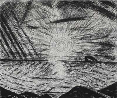 2008.731_crop.jpg; 2008.731; Bass Rock, Sunrise; Etching
