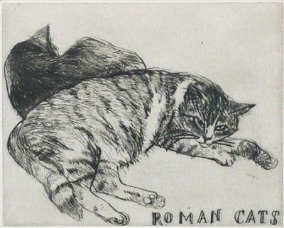 2008.93_crop.jpg; 2008.93; Roman Cats II; Drypoint