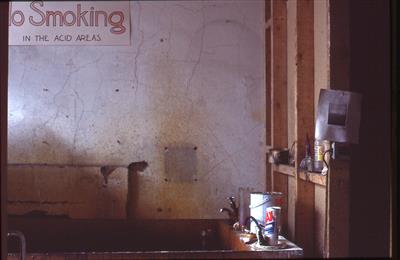 2010.139_crop.jpg; 2010.139; Slide: Acid bath in etching area, Ingram Street; Photographic slide