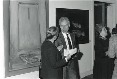2011.235.1_crop.jpg; 2011.235.2; Photograph: John Taylor Exhibition Opening (1987); Black and white photograph