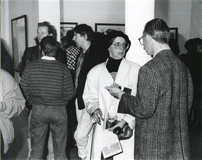 2011.253.5_crop.jpg; 2011.253.5; Photograph: Adrian Wiszniewski Exhibition Opening (1988); Black and white photograph