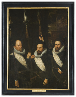 0000-0013-SCH.jpg; 0000-0013-SCH; Drie officieren van het Witte Vendel der Haagse Schutterij.; schilderingen