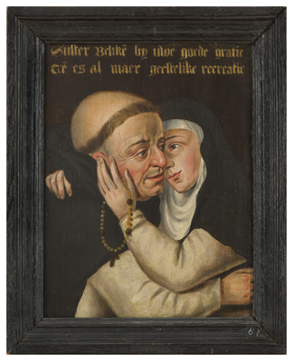 0000-0057-SCH.jpg; 0000-0057-SCH; Monnik en non, elkaar omhelzend.; portretten