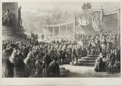 0000-0067-HHI.jpg; 0000-0067-HHI; Willemspark te 's-Gravenhage 17 november 1869 (onthulling monument Plein 1813).; prenten