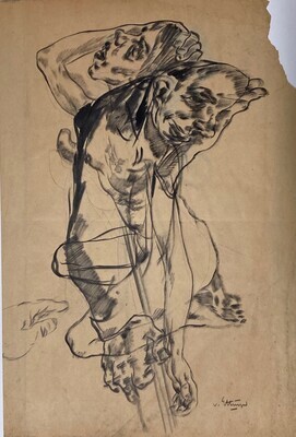 0000-0111-SCH.jpg; 0000-0111-SCH; schilderij van de contouren van twee personen en schets van een hand; schilderingen