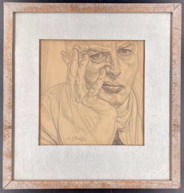 0000-0652-TEK.jpg; 0000-0652-TEK; portrettekening van een man steunend op zijn arm; tekeningen