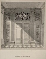 0000-0810v-PRE.jpg; 0000-0810-PRE; Vier prenten
Hoofddeur van de Trèveszaal, Oude Opgang naar de Statenkamer van Holland (1655), Portaal vóór de lokalen van den Raad van State (1687), Nieuw portaal vóór de Eerste Kamer der Staten-Generaal (1883); prenten