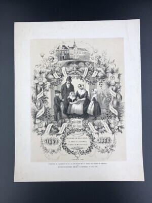 00741ed3-f56e-4a87-aea4-ca0bd38791b0.jpg; 1982-0017-PRE; Prent ter ere van het 200-jarig bestaan van het Oude Vrouwen- en Kinderhuis, 1860.; prenten