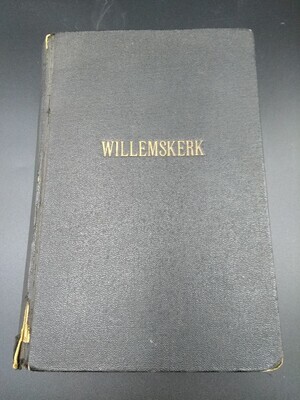 010480ee-d4ac-41ad-9ecd-3255f168f143.jpg; 1987-0007-HHI; Bijbel in linnen band, opschrift in gouden letters: 'Willemskerk'. Afkomstig uit de Willemskerk te Den Haag.; Bijbel