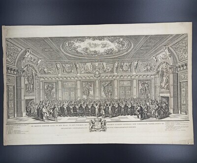 0226d752-a1f5-4013-9864-7b4957b16f7d.jpg; 0000-0004-HHI; De Groote Gehoorzaal (Trêveszaal) in Den Haag, in den welken de Heeren Staaten-Generaal der Ver. Nederlanden de Gesandten ontvangen en hunnen vergaderingen houden.; prenten