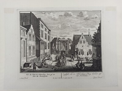 02be2067-1767-4847-8a28-6a30ee944c09.jpg; 0000-0269-HHI; Ets voorstellende een gezicht op de Scheveningse brug komende uit het Noordeinde.; prenten