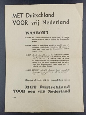 040cb87a-59ce-4f00-938d-9a010e74306d.jpg; 0000-0718-HHI/b; Pamflet 'Met Duitschland VOOR vrij Nederland', verspreid tijdens WO II.; pamfletten