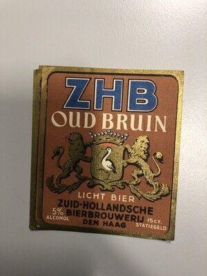 073316da-e12a-41c3-9dba-3f5e3665d488.jpg; 0000-0285-HHI/1-5; Vijf fles-etiketten van ZHB Oud Bruin.; labels (identificatiedragers)