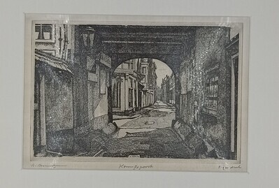 0a8f649e-c783-4e7f-97a9-dfb30850d7c5.jpg; 1977-0045-PRE; Oude Molstraat vanaf de Koningspoort.; prenten