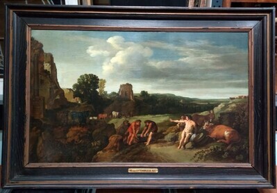 0ed86660-8a60-4c7e-83c0-e23f183d8445.jpg; 1931-0005-SCH; Italianiserend berglandschap met ruÏnes, figuren en koeien.; landschap