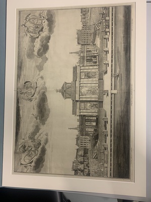 126ecdda-b7a8-4b0a-afaa-97e39ef644e9.jpeg; 1967-0027-PRE; Het vuurwerkpaviljoen in de Hofvijver ter ere van vrede van Aken.; prenten