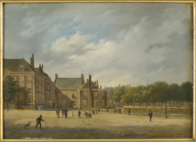 1888-0002-SCH.jpg; 1888-0002-SCH; Gezicht van het Buitenhof op de Gevangenpoort.; schilderingen
