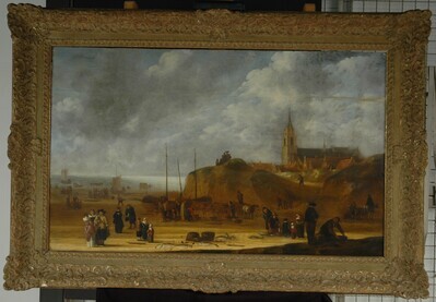 1950-0009-SCH.jpg; 1950-0009-SCH; Het strand van Scheveningen gezien vanuit het zuidwesten.; schilderingen