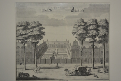 1955-0005-PRE.jpg; 1955-0005-PRE; 't Hofje van Juffr. Cornelia van Wouw te 's Gravenhage, ca. 1730.; prenten