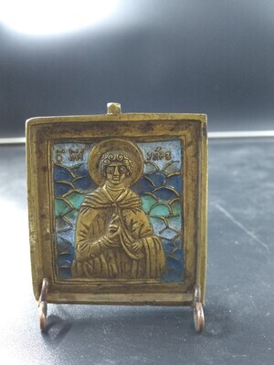 1960-0303-KPO-041.jpg; 1960-0303-KPO/041; Koperen haardscherm met heilige.; miniaturen
