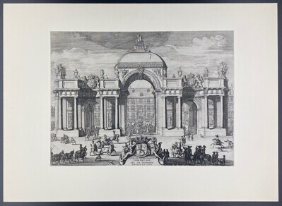 1966-0855-PRE.jpg; 1966-0855-PRE; Zeege- en Eerepoorten voor het Hof.
Arc de Triomphe devant la Cour.; prenten