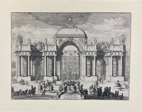 1966-0855v-PRE.jpg; 1966-0855-PRE; Zeege- en Eerepoorten voor het Hof.
Arc de Triomphe devant la Cour.; prenten