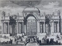 1966-0855vv-PRE.jpg; 1966-0855-PRE; Zeege- en Eerepoorten voor het Hof.
Arc de Triomphe devant la Cour.; prenten