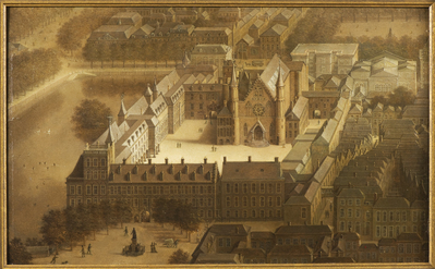 1985-0009-SCH.jpg; 1985-0009-SCH; Gezicht op het Binnenhof in vogelvlucht.; schilderingen