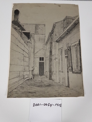 2001-0034-HHI.jpg; 2001-0034-HHI; Pentekening van een straatje.; tekeningen