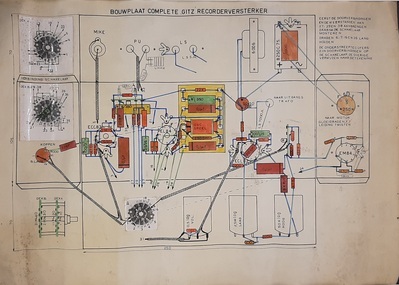 2011-0005-PRE.jpg; 2011-0005-PRE; Bouwplaat complete Gitz recorderverstreker; technische illustraties