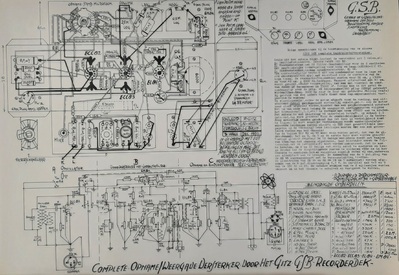 2011-0006-PRE.jpg; 2011-0006-PRE; Technische tekening en handleiding voor de complete opname weergave voor het Gitz GSB recorderdek; technische illustraties