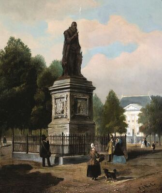 2012-0005-SCH.jpg; 2012-0005-SCH; Plein met standbeeld Willem van Oranje.; schilderingen