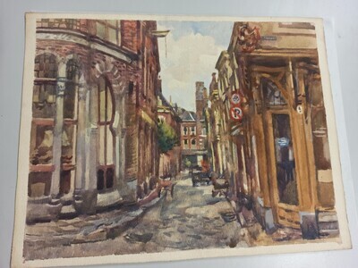 2012-0006-TEK.jpg; 2012-0006-TEK; Zicht op smal straatje te Den Haag; stadsgezicht