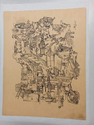 2012-0013-TEK.jpg; 2012-0013-TEK; Tekening met verschillende figuren en objecten;