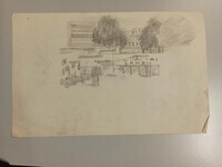 2012-0056-TEKa.jpg; 2012-0056-TEK; Schets een figuur en van een gebouw; schetsen (beeldende werken)