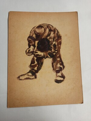 2012-0416-TEK.jpg; 2012-0416-TEK; Voorovergebogen man met hoed; schetsen (beeldende werken)