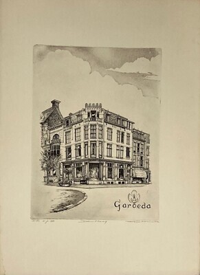 2020-0002-PRE.jpg; 2020-0002-PRE; Prent van het straatbeeld van Garoeda Den Haag; prenten